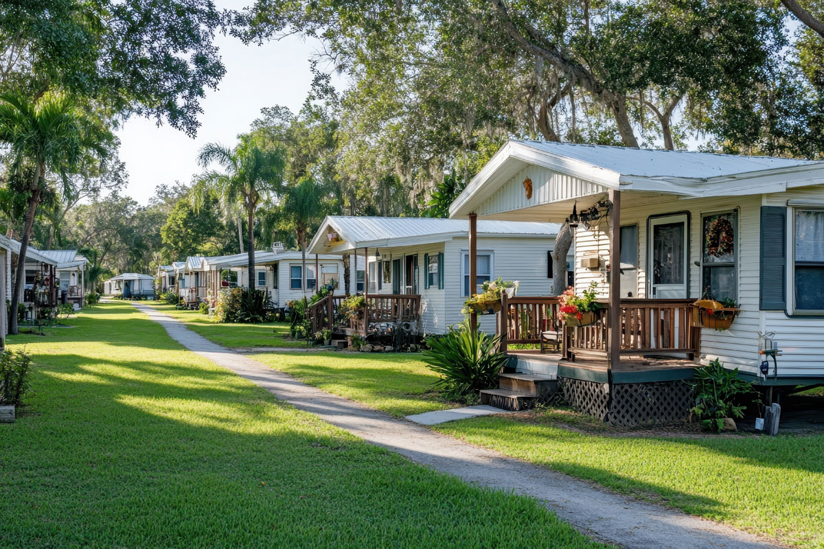 mobile home community during the springtime